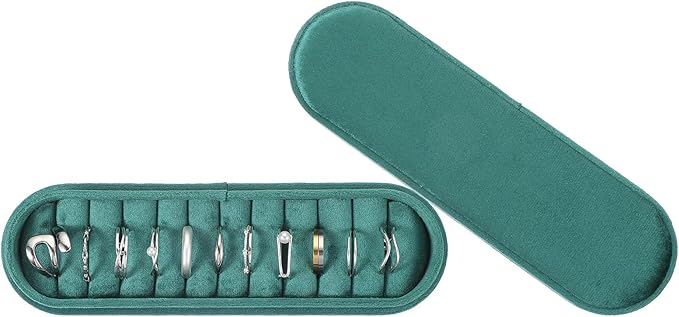 uxcell Velvet Ring Box, 11 Slots Travel Jewelry Case Ring Holder Organizer for Women Gift Proposal Christmas, Dark Green