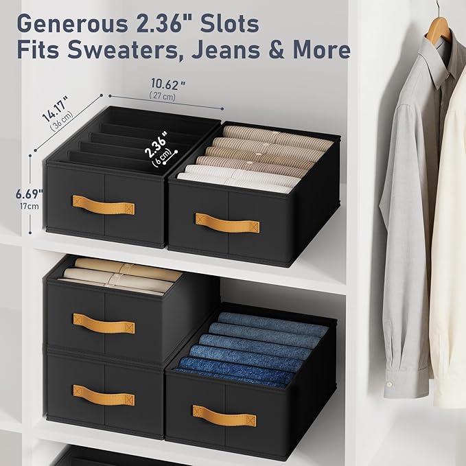 DIMJ Wardrobe Clothes Organizer - Foldable Closet Drawer Organizer Dividers for Jeans, Pants, Sweater, T Shirt, Storage Bins with Handles for Shelf