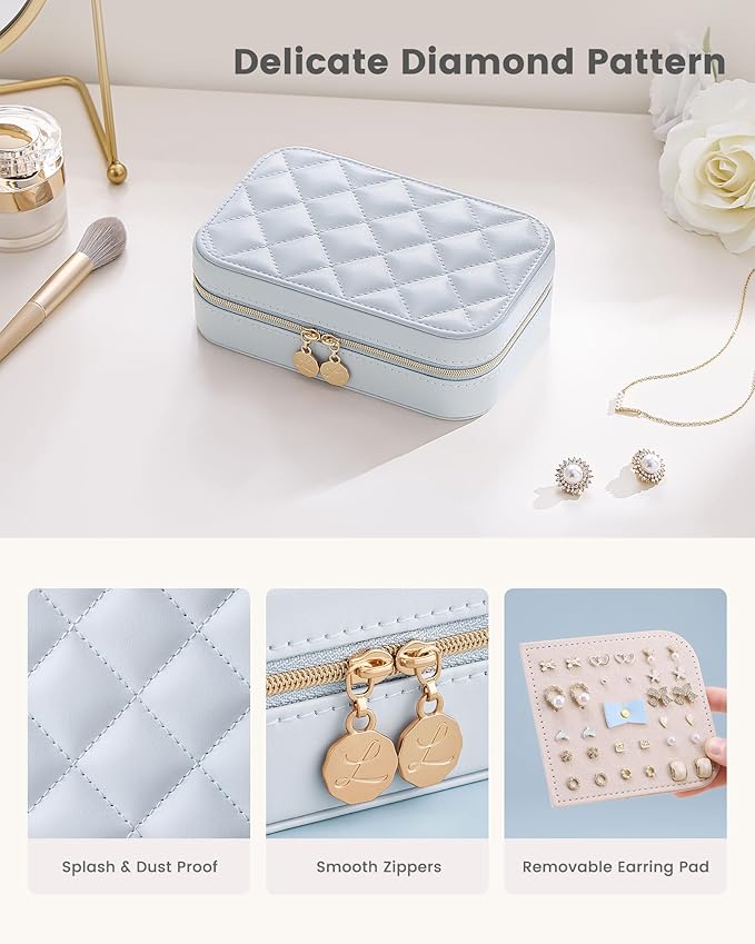 Lolalet Travel Jewelry Case for Women Girls, PU Leather Jewelry Organizer with Clear Storage Bag Small Portable Jewelry Box for Necklace Bracelet Earring Ring Mothers Day Birthday Gifts -Medium/Blue