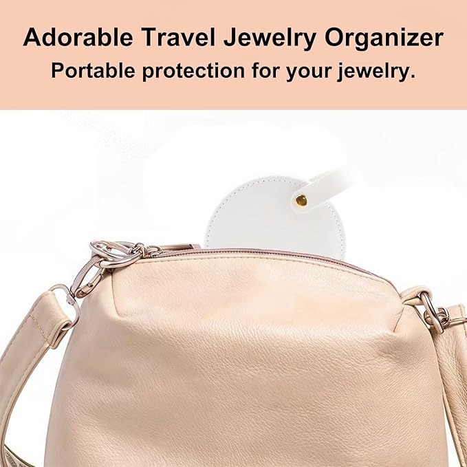 Travel Jewelry Case, Elegant Half-Moon Design with Golden Accents, Detachable Handle, White Personalized Accessory Organizer, Fashion-Forward Gift for Women and Teens(K)