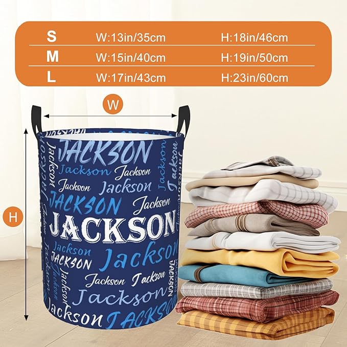 Custom Name Laundry Hamper, Personalized Laundry Basket with Name for Baby Boys Girls, Customized Collapsible Dirty Clothes Hamper Storage with Handles for Bedroom Bathroom Dorm Room Decor