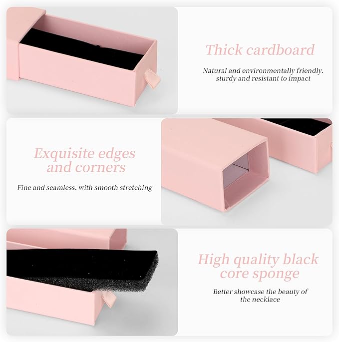 12-Pack Drawer Style Jewelry Gift Boxes with Sponge Insert, 8.7"x1.8"x1.2" Necklace & Bracelet Display Box for Presentation, Cardboard Storage Organizer for Pendant, Ring, Earring - Pink