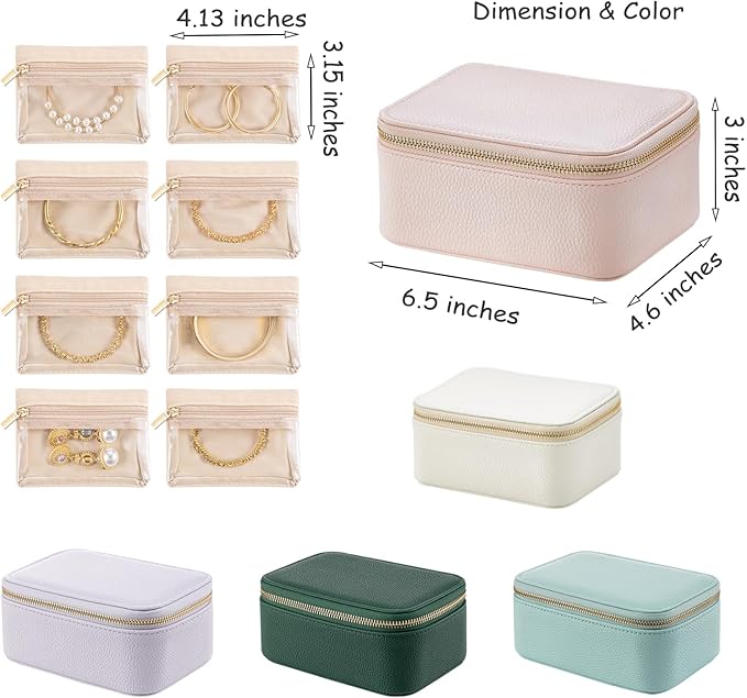 VLANDO Travel Jewelry Box Organizer – Portable PU Leather Jewelry Case with 6/8/12 Zippered Pouches, Compact Storage for Earrings Rings Necklaces Bracelets, Aqua Blue