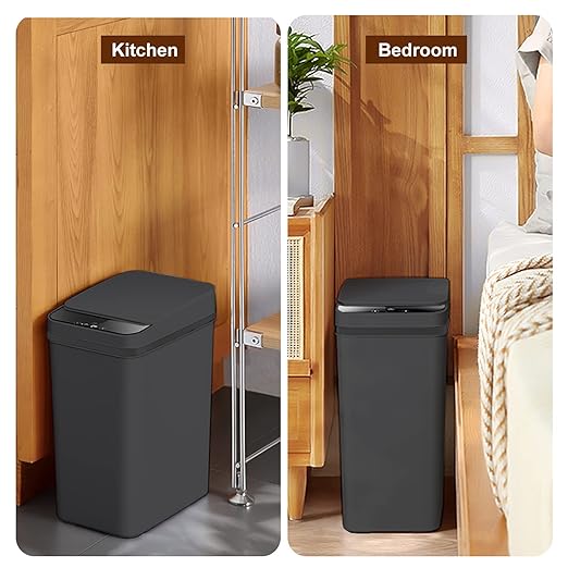 Yatmung Touchless Bathroom Trash Can - 2.5 Gallon Smart Trash Can Sensor Motion - Skinny Trash Bin with Lid - Electric, Narrow, Plastic, Auto Open - Small Slim Automatic Garbage Can (Black)