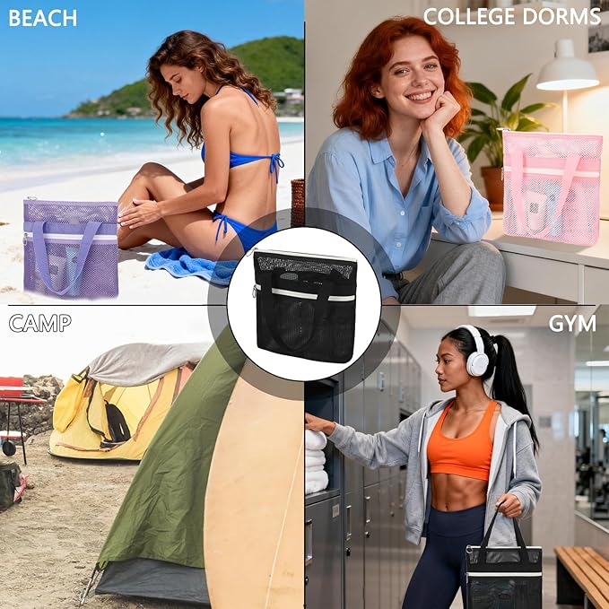 GYEUKHAM Mesh Shower Caddy Portable Shower Bag for Travel, Gym, Camping – Quick-Dry Hanging Toiletry Organizer with Zipper Pockets for Bathroom Essentials,Purple