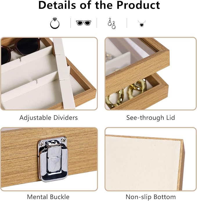 Stratalife Jewelry Organizer Wooden Bracelet Jewelry Box Jewelry Tray with Lid Bracelet Holder Organizer Earring Organizer for Women Bangle Storage Vintage Jewelry Box 12 Grid