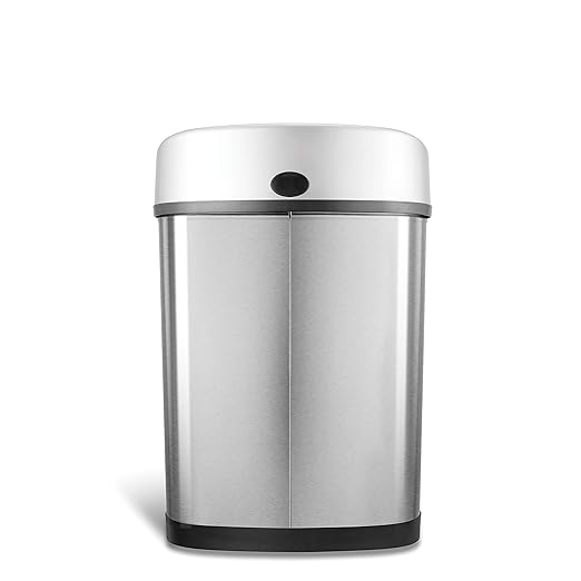 Ninestars DZT-42-9 Automatic Touchless Infrared Motion Sensor Trash Can, 11 Gal 42L, Stainless Steel Base (Oval, Silver/Black Lid)
