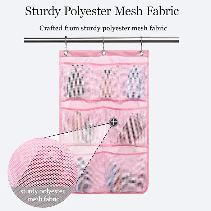 GYEUKHAM Hanging Mesh Shower Caddy for Bathroom - Quick Drying Portable Shower Organizer with Multiple Pockets for Soap,Shampoo and Cruise Ship Essentials Saving Bathroom Storage,Pink,1 Pack