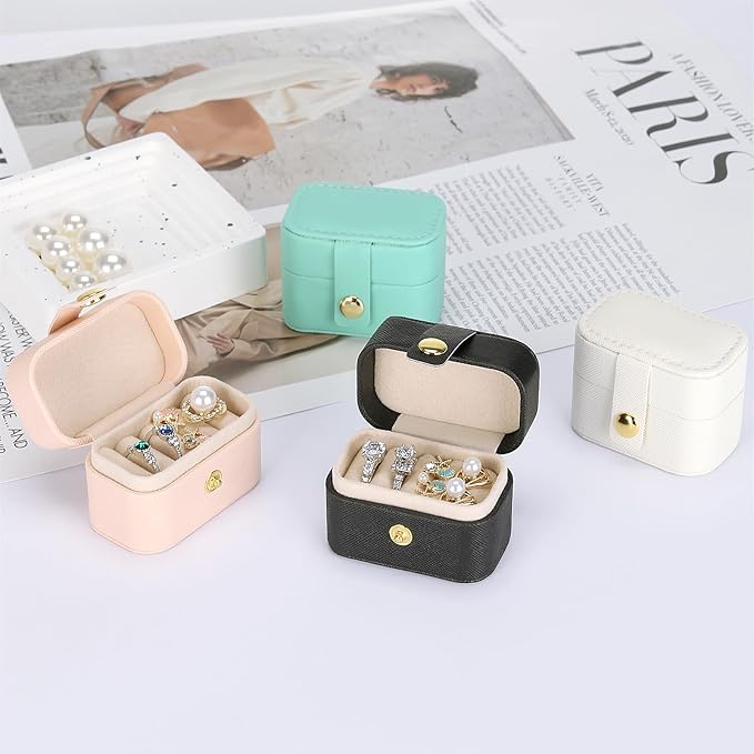 KUKUVR Small Travel Jewelry Box For Ring Stud Earring, Mini Jewelry Ring Holder for Multiple Rings, Portable Jewelry Storage Organizer Case (Blue)