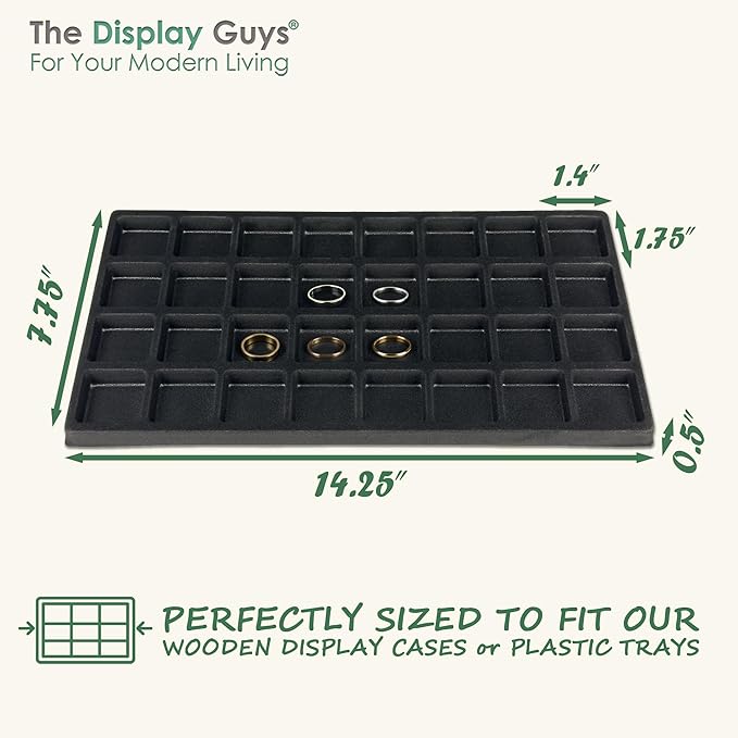 TheDisplayGuys For Your Modern Living 2-Pack 32-Compartments Flocked Velvet Jewelry Display Inserts - Tray/Case Liners - Ring Earrings Storage, (Black) by The Display Guys