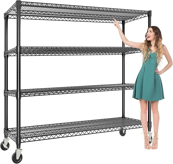 Garvee 4-Tiers Storage Shelves Heavy Duty Garage Shelving Units with Wheels 59" W x 71.8" H, 2640LBS Rolling Wire Shelving Rack, Adjustable Shelf for Garage Kitchen Warehouse Industrial Pantry