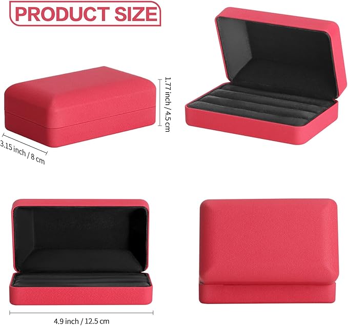 KUKUVR Velet Ring Storage Box for Multiple Rings, Travel Jewelry Ring Stud Earrings Holder Case, 3 Slot Portable Ring Display Organizer Case (Red)