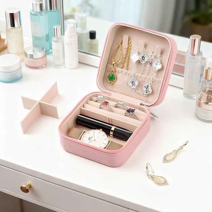 Travel Essentials: Stylish Portable Mini jewelry box, Travel jewelry organizer, Travel jewelry case. Portable jewelry case for travel. Thank you gifts for women, Birthday gifts for girls. (Purple)