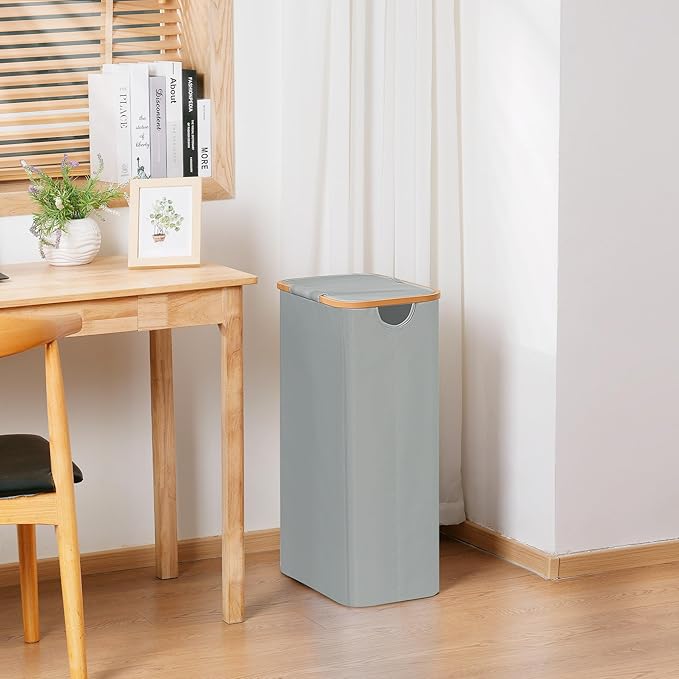Vincona Slim Laundry Basket with Lid, Narrow Dirty Clothes Hampers for Laundry with Handle, Skinny Laundry Bin for Laundry Room, Dorm, Bedroom and Bathroom, 19.8 Gallon (75L) Silver Grey