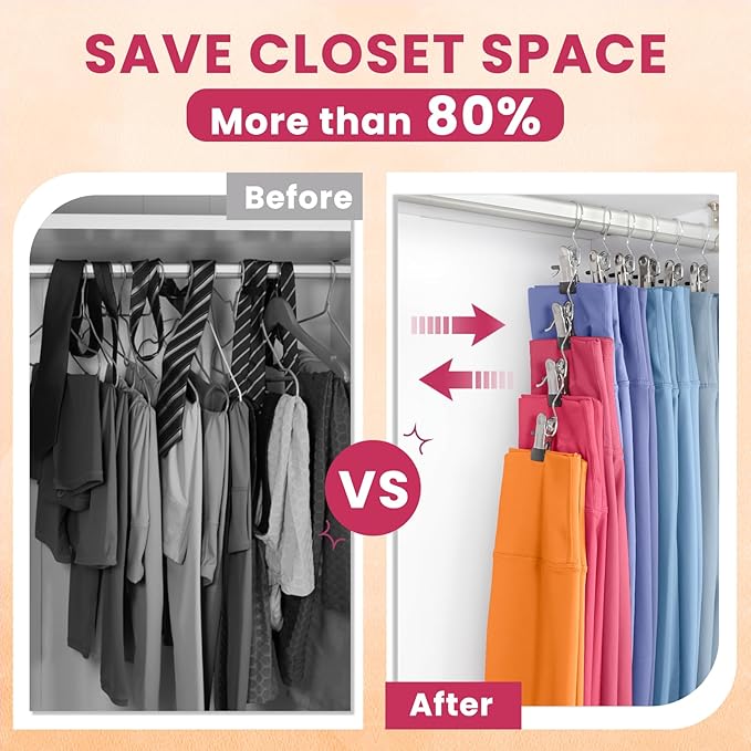 30 Pack Pants Hangers with Clip,Legging Organizer for Closet Hanging, Space Saving Yoga Pants Hangers Clip Hangers Closet Organization,Closet Organizers and Storage for Jeans,Shorts,Skirts,Hats