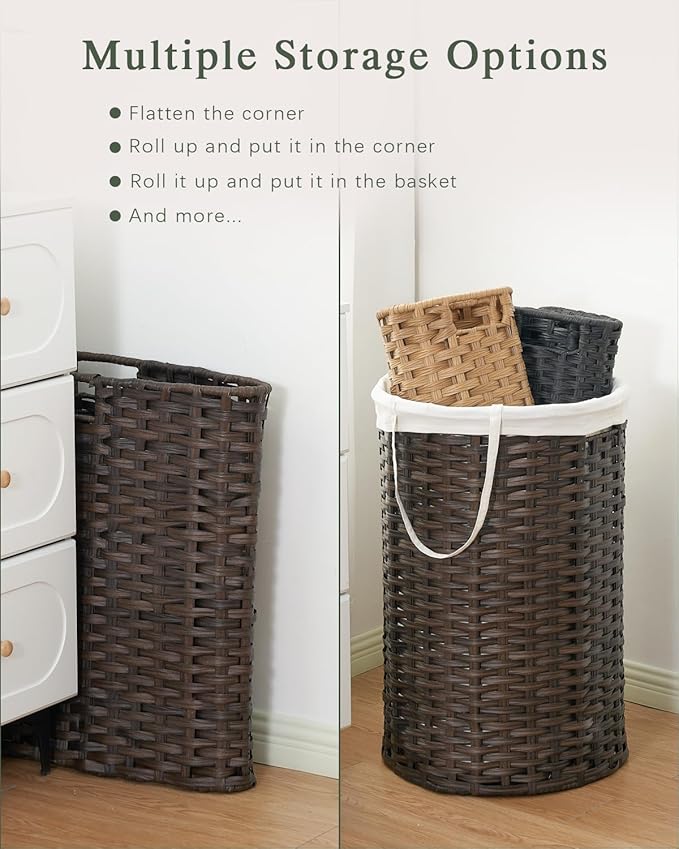 SETVSON Large Laundry Hamper Laundry Basket Round 34.3 Gal (130 L) Handwoven Wicker Laundry Baskets Rattan Laundry Basket with Laundry Bag Handles 2 Mesh Bags for Living Room Bedroom Brown