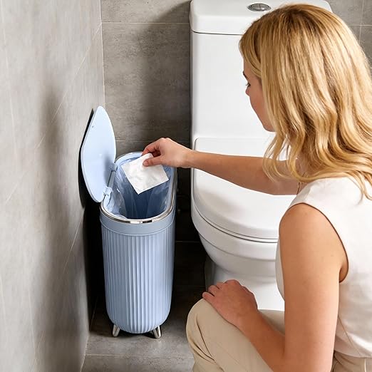 Supteron Bathroom Trash Can with Lid 3.1 Gallon Narrow Trash Can Small Plastic Trash Bin 12 Liter Rectangular Plastic Garbage Can with Press Type Lid for Bedroom Bathroom