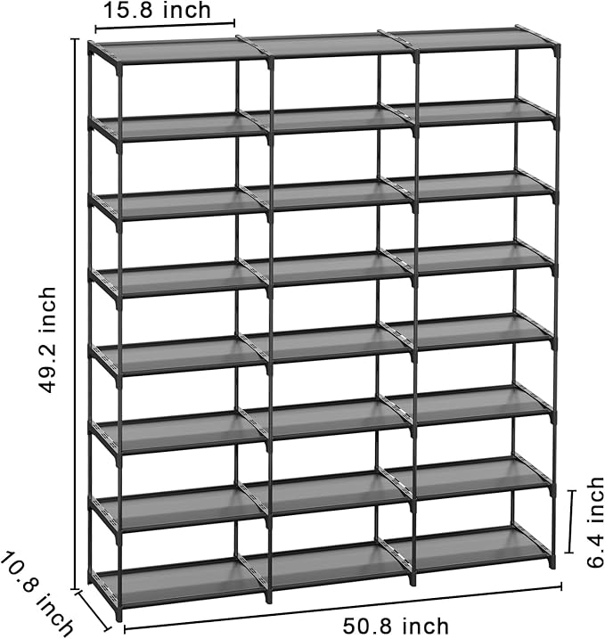 SMILHELTD Large Shoe Rack Shoe Storage Organizer for Entryway Heavy Duty Free Standing Shelves Space Saving for Sneakers Hallway Garage Organization (3 Row 8 Tier)