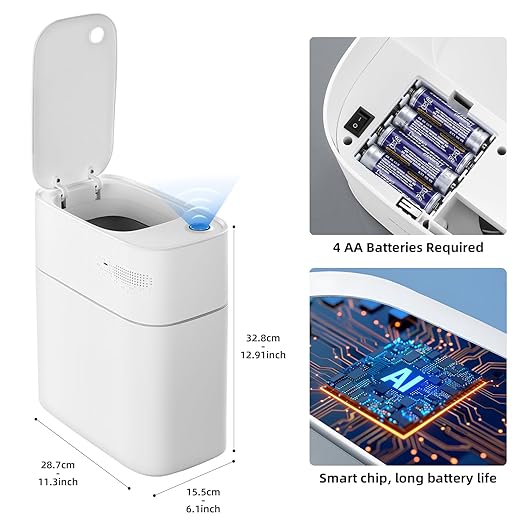 JUDRDO 3.5 Gallon Slim Automatic Trash Can for Bathroom,Touchless Diaper Trash Can with Trash Bag Auto-adsorption Technology,Motion Sensor Diaper Garbage Bins for Bedroom Office Kitchen Toilet