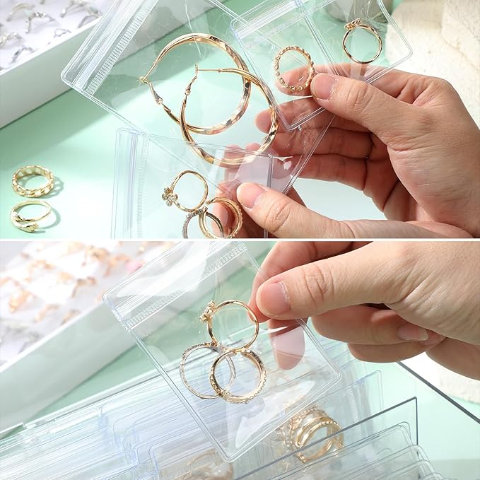 3 Pack 4-in-1 Clear Jewelry Box Organizers with 80 Portable Anti Tarnish Jewelry Bags, Acrylic Organizers and Storage for Women Girls Earrings Rings Necklaces Bracelets Holder