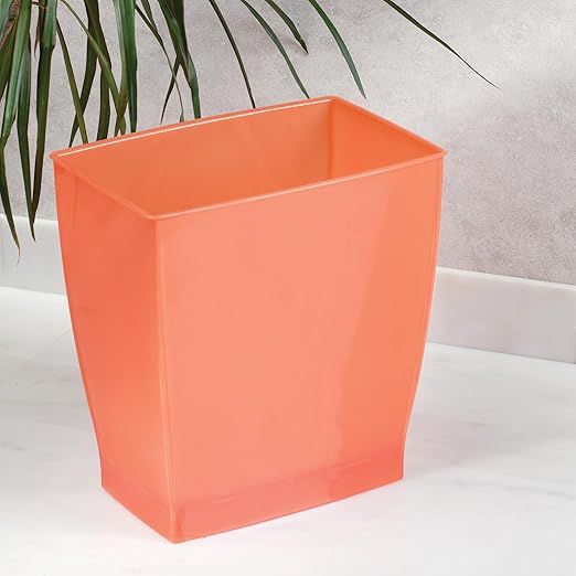 iDesign Small Plastic Bathroom Trash Can, Slim Rectangle Garbage Bin for Bedroom, Office, Dorm, Orange