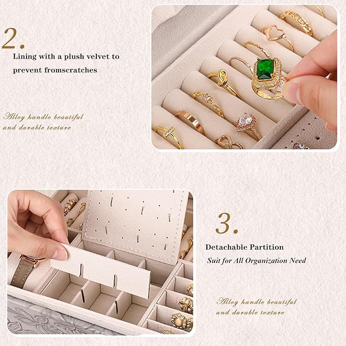 TOFUNTOY Jewelry Organizer Box, Large Jewelry Boxes for Women, 3-Layer Jewelry Holder Organizer for Necklace Earrings Rings Bracelets Storage, Gift for Her Mom