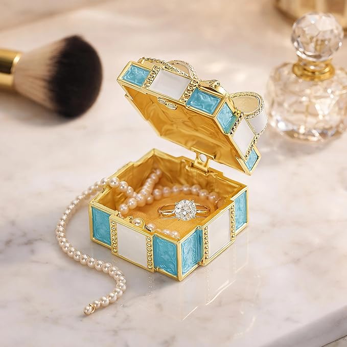 YU FENG Enamel Jewelry Box – Bow Design Hinged Trinket Organizer for Rings, Earrings, Jewelry, Mother’s Day & Birthday Gift