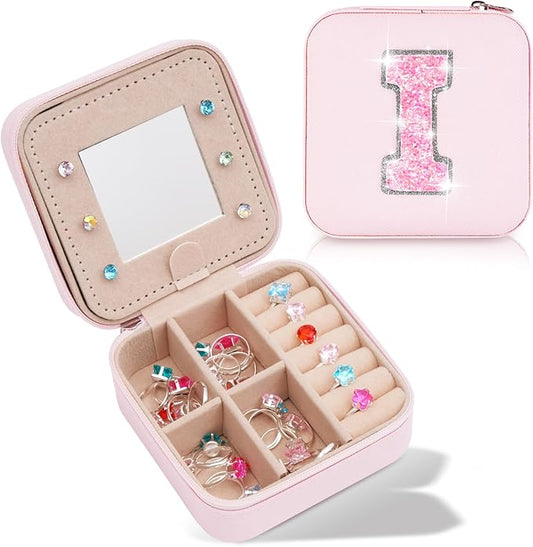 Uygafly Personalized Jewelry Case for Women Girls - Fashion Mini Jewelry Boxes - Trendy Travel Jewelry Organizer with Initials Letter - Teen Gifts | Pink,I