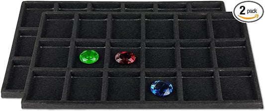 TheDisplayGuys For Your Modern Living 2-Pack 18-Compartments Flocked Velvet Jewelry Display Inserts - Tray/Case Liners - Ring Earrings Storage, (Black) by The Display Guys