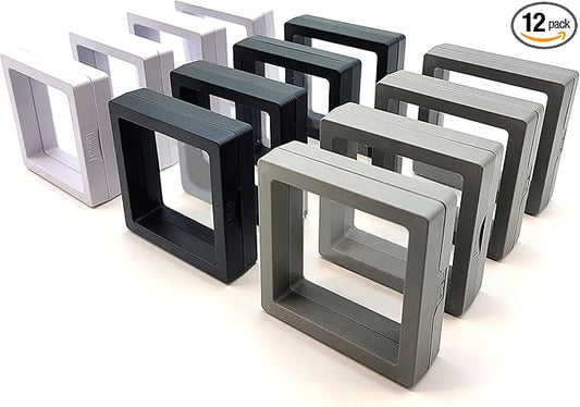 12PCS 3D Floating Frame Display Stand, Jewelry Box, Gift Box, Ornament Organizer, Small Travel Jewelry Box, PE Film Anti-Oxidation, Suspended Display Box Stackable (2.75*2.75，Type 1)