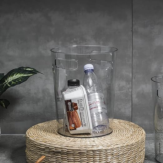 Anyoifax Small Trash Can Plastic Wastebasket 1.5 Gallon Round Garbage Container Bin with Handles for Bathroom, Bedroom, Kitchen, College Dorm, Office, Craft Room - Clear, 2 Pack