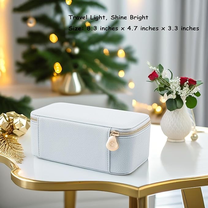 VLANDO Travel Jewelry Box Organizer – Portable PU Leather Jewelry Case with 6/8/12 Zippered Pouches, Compact Storage for Earrings Rings Necklaces Bracelets, Baby Blue