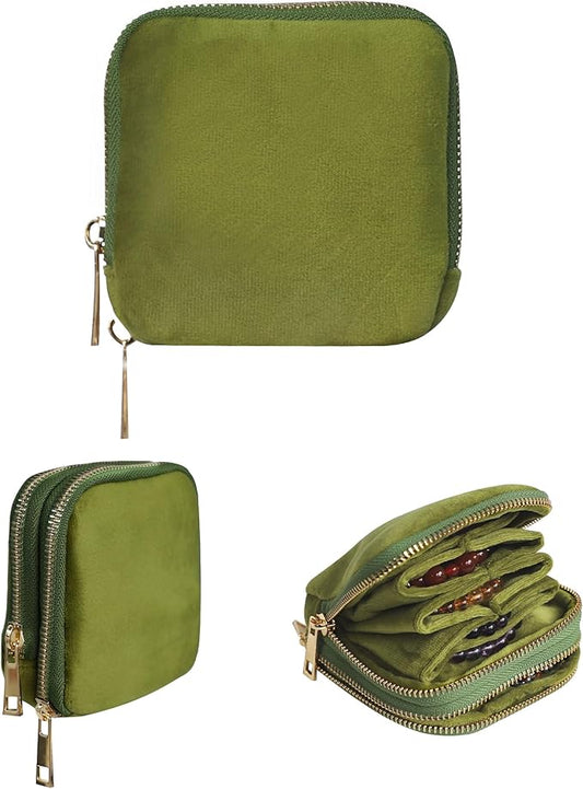 Stratalife Travel Jewelry Case Organizer 2-Layer Compact Storage Bag for Rings Earrings Necklace Bracelet Portable Velvet Jewelry Pouch with Zippers Accessories Travel Essential Gift for Women Green