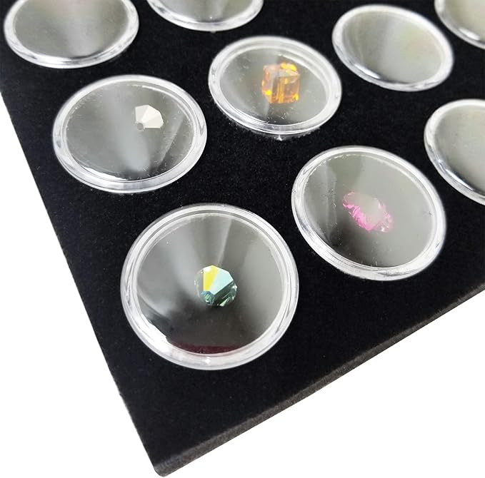 MOOCA Black Glass Top Jewelry Display Case Box 50 Gem Jars, Ring Box, Jewelry Organizer, Gem jar storage for Jewelry, Glass Display Box, storage Tray