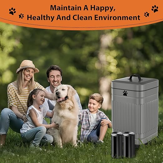 Dog Poop Trash Can Outside, 5L/1.3Gal Metal Dog Waste Trash Can with Lid, Foot Pedal, Pet Waste Container with 40 Bags, Poop Bucket with Lid Soft Close for Pet, Grey