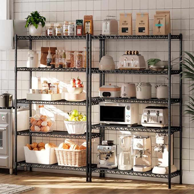 REIBII 72''H Metal shelving 5 Tire Storage Shelves for Garage Shelving Adjustable Wire Shelving Rack Heavy Duty Shelving Unit for Kitchen, Pantry, Laundry Room, Garage, Commercial, 72''H X36''W X14''D