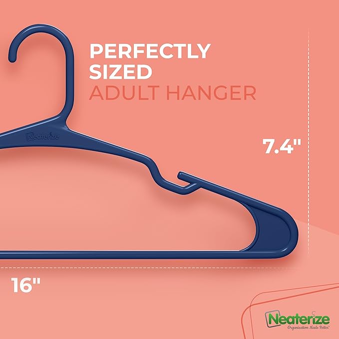 NEATERIZE Clothes Hangers Plastic 20 Pack for Adults - Plastic Hangers, The Perfect Coat Hanger and Space Saving Clothes Hangers for Closet, Percheros Ganchos para Colgar Ropa Hangars - Grey Hangers