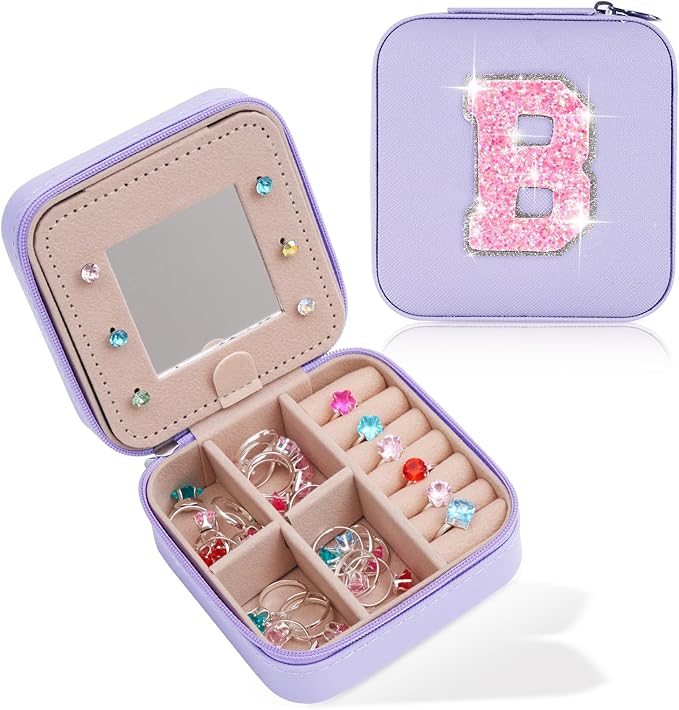 Uygafly Initials Travel Jewelry Case - Bridesmaid Gifts Wedding Day,Bridesmaid Proposal Gift,Bridal Shower Gifts,Maid of Honor Gifts,Bachelorette Party Decorations Favors | Lavender,B