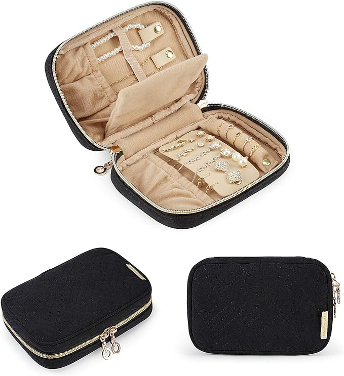 BAGSMART Travel Jewelry Organizer Case Small Jewelry Roll for Journey-Rings, Necklaces, Earrings, Bracelets, Black