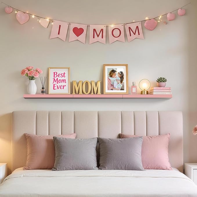 BAYKA Pink Floating Shelves for Wall Set of 3, 15.7in Wood Wall Shelves for Bathroom, Bedroom, Living Room Decor Organize, Hanging Shelf for Books/Storage/Display with 22lbs Capacity