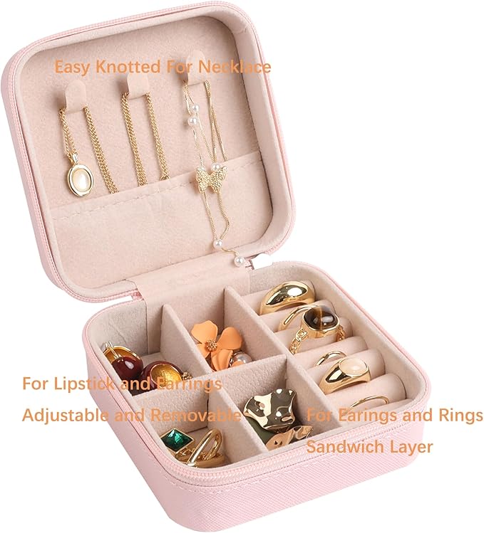 OceeK Travel Jewelry Case Box Organizer,PU Leather Small Jewelry Box,Portable Travel Jewelry Storage Case,Pink,1 Pack