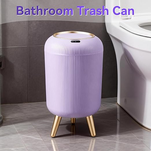 Motion Sensor Bathroom Trash Can with Lid, 3 Gallon/11L Automatic Bathroom Wastebasket,Touchless Trash Bin with Removable Legs for Kitchen,Office,Toilet,Bedroom,Smart Sensor Trashcan-Purple