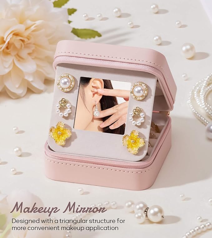 Enthralite Travel Jewelry Box for Girls: Traveling Jewelry Case Gift for Women - Mini Organizer for Necklaces Earrings Pink G