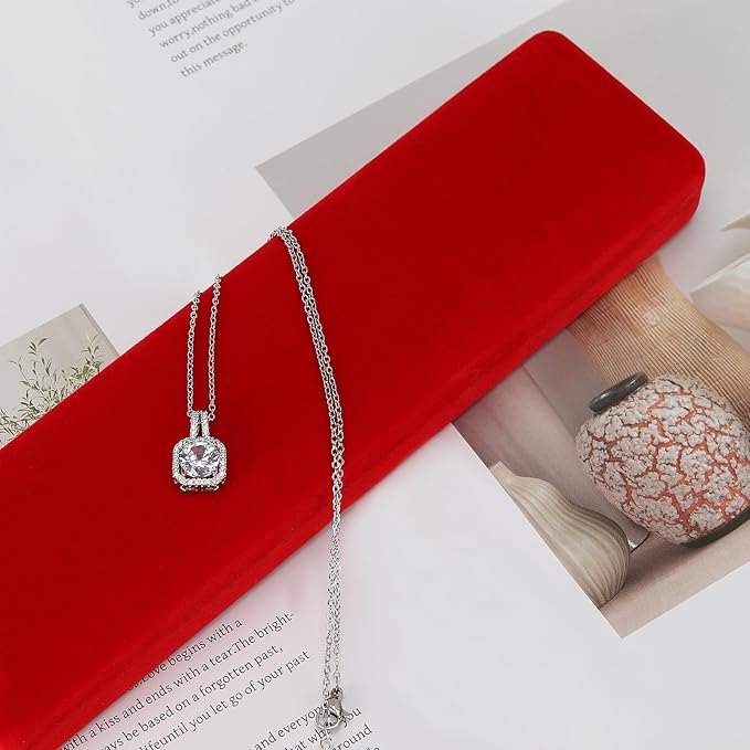 KUKUVR 2 Pieces Metal Velvet Necklace Bracelet Gift Box, Soft Lining Bracelet Pendant Long Chain Organizer Holder Display Case for Wedding Engagement Birthday Anniversary (Red)