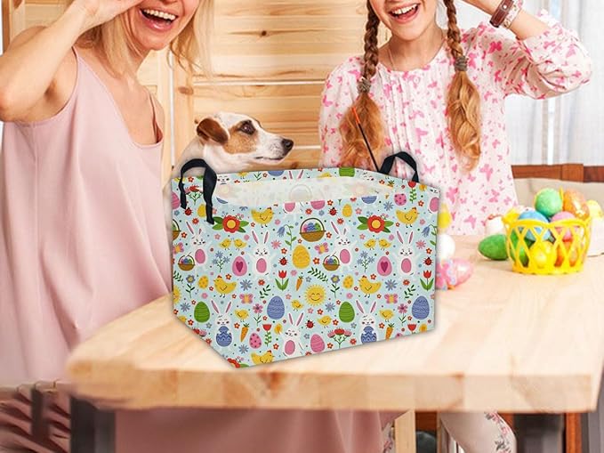 Easter Basket for Kids Gift Bunny Baskets Empty Baby Basket for Boys and Girls Rectangular Toy Storage Bins Organizer Bin Box Cute Egg Room Decor for Home(Bule Easter)