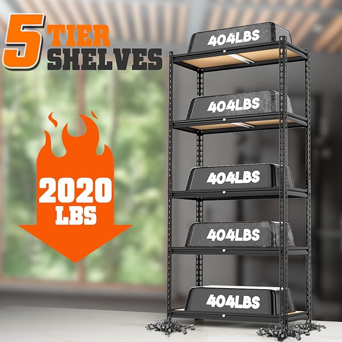LEVELEVE 5-Tier Storage Shelving Unit, Metal, for Kitchen, Garage, Laundry Room, Adjustable, 30" L x 12" W x 60" H, Rectangular