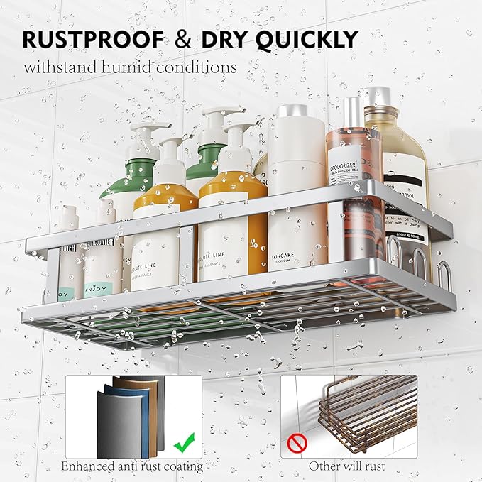 Youvip Shower Caddy 6 Pack, Adhesive Shower Shelves with Soap Holder, No Drilling Rustproof Large Capacity Bathroom Organizers and Storage, Silver