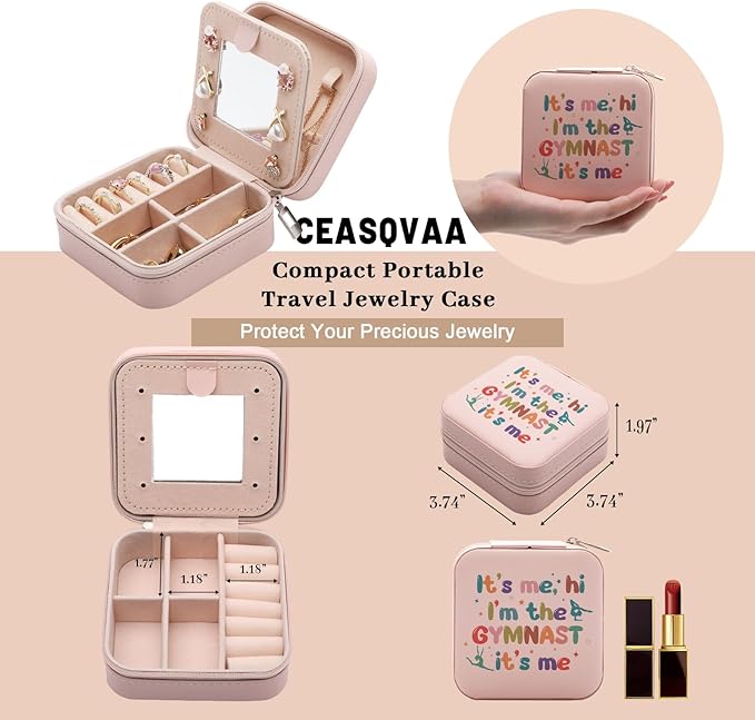 Gymnastics Gifts Jewelry Box for Women, Gifts for Gymnast Women Friends, Hi I'm The Gymnast Gymnastics Stuff Accessories, Small Travel Jewelry Case Organizer for Gymnastic Team