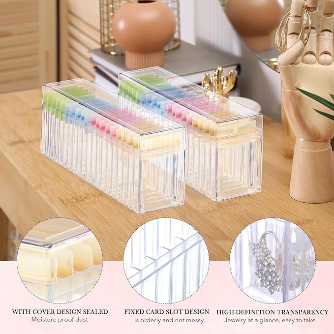 Kenning 63 Pcs Acrylic Jewelry Case Organizer, Clear Jewelry Organizers Holder with Portable Anti Tarnish Storage Bags for Rings, Earrings, Necklaces, Ideal Gifts for Women (Four Color Mixture)