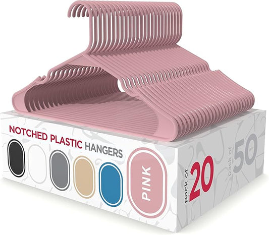 Sharpty Plastic Hangers Clothes Hangers for Clothing, Closet, Coats & Shirts - Notched, Durable & Space Saving - for Everyday Standard Use, Room Essentials & Basics - 20 Pack - Pink